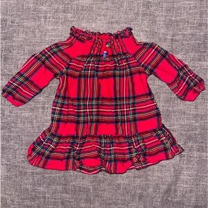 Old Navy Baby Girl Red Plaid Flannel Smocked Long Sleeve Dress 3-6 Months